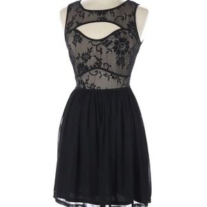 Ultra Pink Black Lace Cut Out Bodice Full Mini Skirt Lined Back Zip Size S